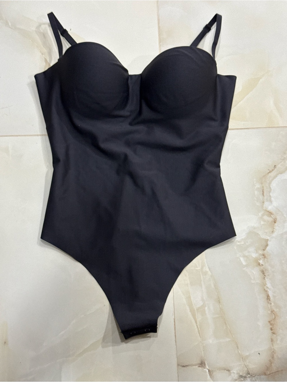 SKIMS Black Strapless Shaping Bodysuit with Detachable Straps